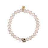 14k Cuties Icon Bracelet - White Pearl with Diamond Peace Sign Bead