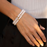 14k Gold White Pearl Bracelet with Diamond Rondelle - 8mm