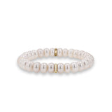 Bracelet en or 14 carats, perle blanche et rondelle de diamant - 8 mm
