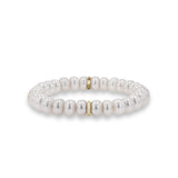 Bracelet en or 14 carats, perle blanche et rondelle de diamant - 8 mm