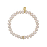 14k Gold White Pearl Bracelet with Diamond Rondelle - 8mm