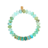14k Peruvian Opal Beaded Bracelet with 5 Diamond Rondelles - 9mm