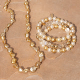 14k White Mix Beaded Bracelet with 14k Smooth Beads and Diamond Donut
