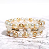 14k South Sea Golden and White Pearl Bracelet with Diamond Rondelle
