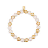 14k South Sea Golden and White Pearl Bracelet with Diamond Rondelle
