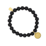 14k St. Christopher Charm on Beaded Onyx Bracelet - 8mm