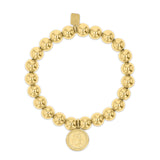 14k Yellow Gold Beaded Bracelet with St. Christopher Charm - 8mm