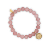 14k St. Christopher Charm on Beaded Rose Quartz Bracelet - 8mm