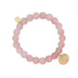 Bracelet en quartz rose 14 carats avec breloque ange gardien - 8 mm