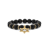 14k Onyx Bracelet with Star of David Charm & Diamond Rondelles - 10mm