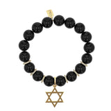 14k Onyx Bracelet with Star of David Charm & Diamond Rondelles - 10mm