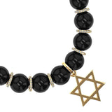 14k Onyx Bracelet with Star of David Charm & Diamond Rondelles - 10mm