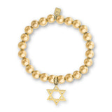 14k Yellow Gold Beaded Bracelet with Star of David Charm