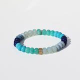 Blue Mix Beaded Bracelet with 3 14k Diamond Rondelles - 8mm