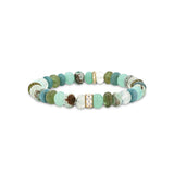 14k Green Mix Gemstone Beaded Bracelet with Diamond Rondelle - 8mm