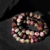 14k Multi Color Tourmaline Beaded Bracelet with Diamond Bezel Bead - 10mm