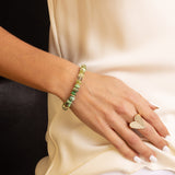 14k Moody Green Mix Gemstone Beaded Bracelet with Diamond Rondelles - 8mm