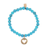 14k Sleeping Beauty Turquoise Bracelet with Open Heart Charm - 6mm