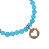 14k Sleeping Beauty Turquoise Bracelet with Open Heart Charm - 6mm