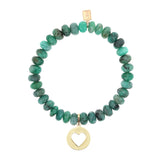 14k Emerald Bracelet with Open Heart Charm - 7mm