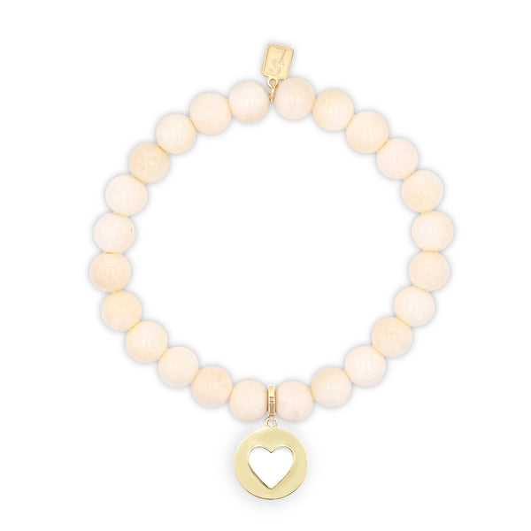 14k Open Heart Charm on Beaded Bone Bracelet - 8mm – Sheryl Lowe