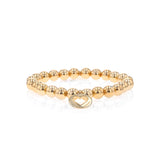 14k Yellow Gold Bead Bracelet with Open Heart Charm - 8mm