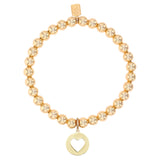 14k Yellow Gold Bead Bracelet with Open Heart Charm - 6mm