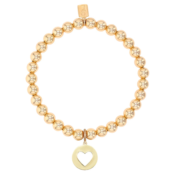 14k Yellow Gold Bead Bracelet with Open Heart Charm - 6mm