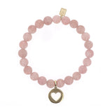 14k Rose Quartz Bracelet with Open Heart Charm - 8mm