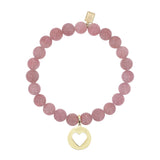 Bracelet en quartz rose 14 carats avec breloque cœur ouvert - 8 mm