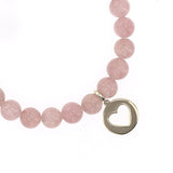 14k Rose Quartz Bracelet with Open Heart Charm - 8mm