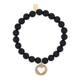 14k Onyx Bracelet with Open Heart Charm - 8mm