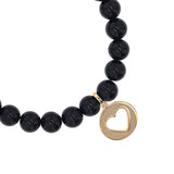 14k Onyx Bracelet with Open Heart Charm - 8mm