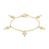 14k Diamond Cross Charms on Cable Chain Bracelet