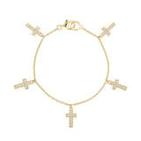 14k Diamond Cross Charms on Cable Chain Bracelet