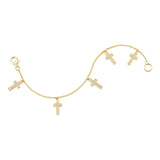 14k Diamond Cross Charms on Cable Chain Bracelet