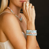 14k Larimar Beaded Bracelet with 3 Rondelles - 8mm