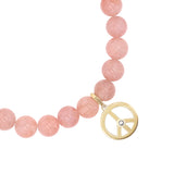 14k Rose Quartz Bracelet with Peace Sign Charm - 8mm