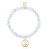 14k Peace Sign Charm on Beaded Aquamarine Bracelet - 6mm