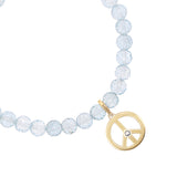 14k Peace Sign Charm on Beaded Aquamarine Bracelet - 6mm