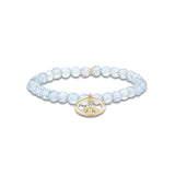 14k Peace Sign Charm on Beaded Aquamarine Bracelet - 6mm