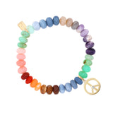 Bracelet en or 14 carats, mélange d'opale arc-en-ciel, avec breloque symbole de paix - 8 mm