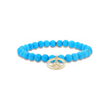 14k Sleeping Beauty Turquoise Bracelet with Peace Sign Charm - 6mm