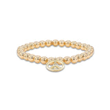 14k Bali Beaded Bracelet with Peace Sign Charm - 6mm