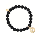 14k Open Clover Charm on Beaded Onyx Bracelet - 8mm