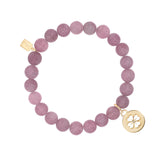 14k Open Clover Charm on Beaded Rose Quartz Bracelet - 8mm