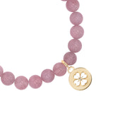 14k Rose Quartz Bracelet with Open Clover Charm - 8mm
