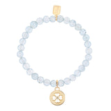 14k Open Clover Charm on Beaded Aquamarine Bracelet - 6mm