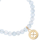 14k Open Clover Charm on Beaded Aquamarine Bracelet - 6mm