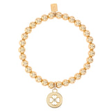 14k Bali Beaded Bracelet with Open Clover Charm - 6mm